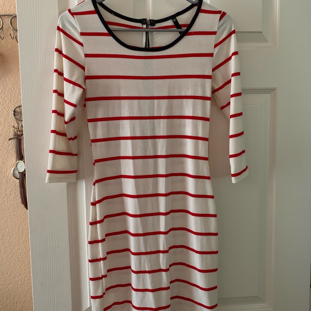 Red and White Striped Midi Dress